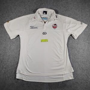 ISC Easts Cricket Mens‎ White Short Sleeve Polo Shirt Sponsor Logos Size L